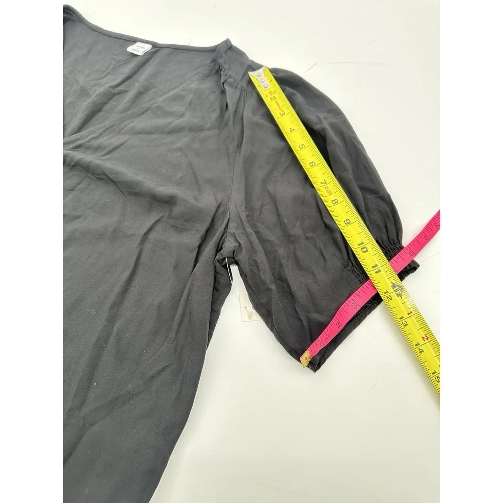 Old Navy Black Cinch Top L Puff Sleeve V Neck Blouse Minimalist Casual Office